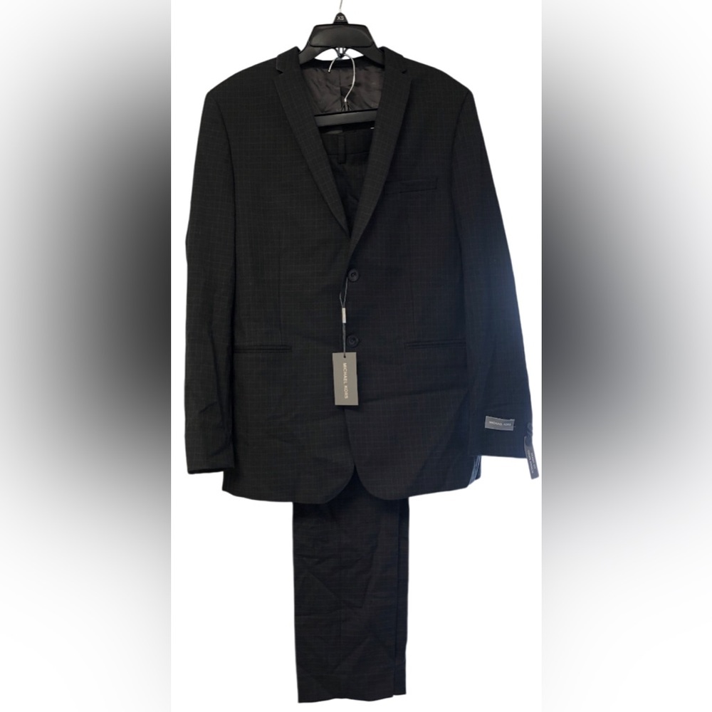 Michael Kors BKelly Boys Skinny Check Suit- 2 Piece- Dark Gray